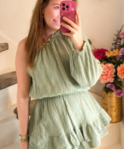 ONE SHOULDER PLAYSUIT GROEN