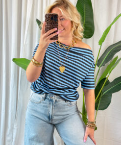 OFF SCHOULDER TOP DONKER BLAUW
