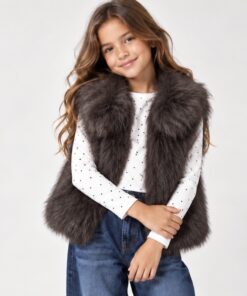 MEISJES FLUFFY GILET BRUIN