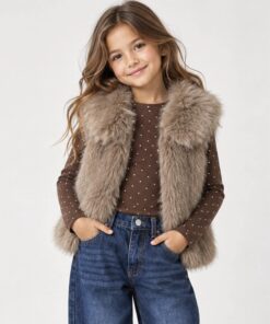 MEISJES FLUFFY GILET TAUPE